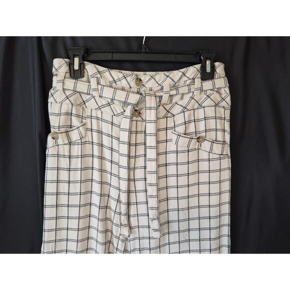 Anthropologie Womens Cream Black Linen Blend Windowpane Pants US 0 - Picture 6 of 9